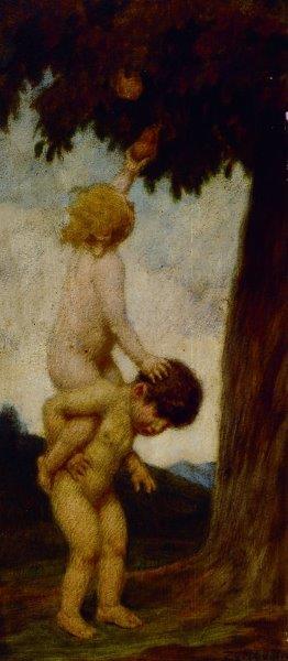 Ludwig von Zumbusch-Enfants nus cueillant des pommes