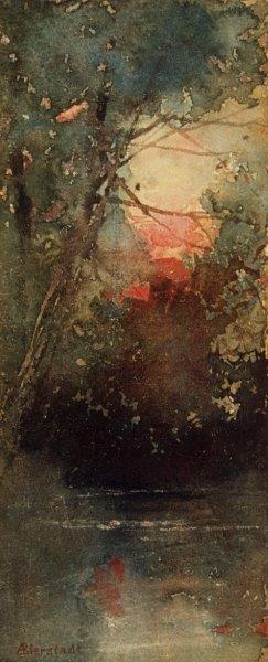 Albert Bierstadt-Forêt au coucher du soleil